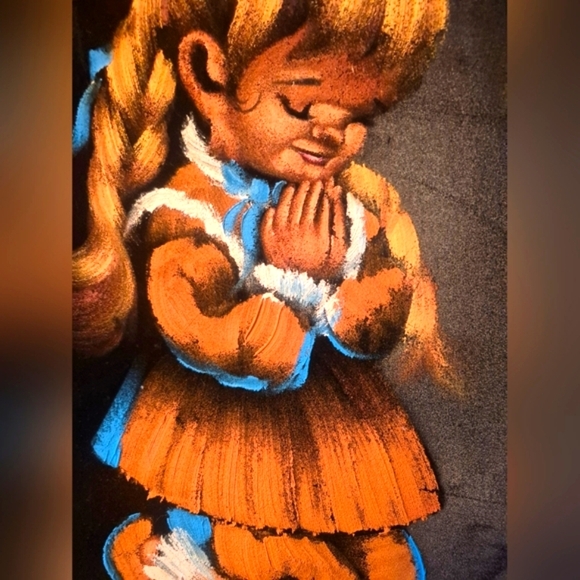 Vtg Black Velvet Boy & Girl-Childern Praying Paintings Pair Mexico Signed 24"x20 - Picture 8 of 12